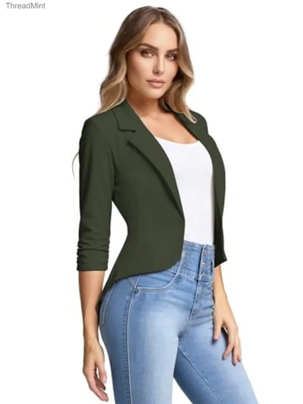 Hybrid & Company Women's High Low Blazer - Rayon Nylon Spandex, Open Front,